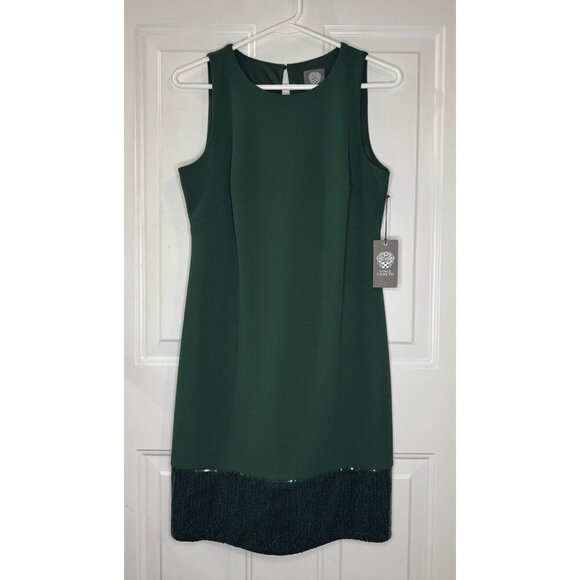 NWT VINCE CAMUTO Green Sequin Lined Stretch Sleeveless Sheath Dress Sz 6 $148 - Picture 1 of 10